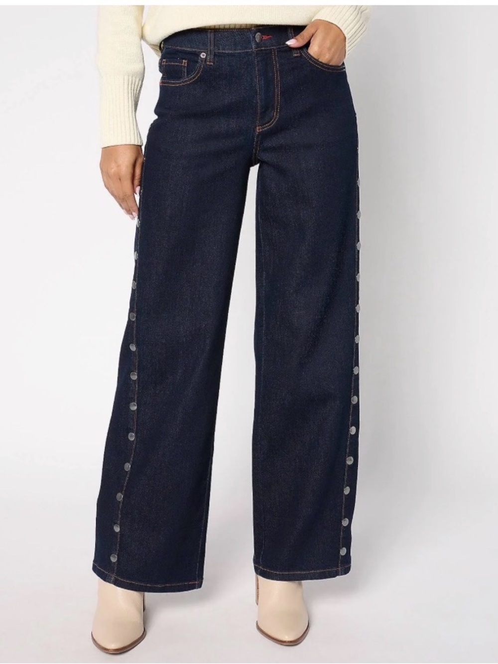 NWT Peace Love World Wide Leg Jeans w/ Forward Seam and Rivets Dark Wash size 18